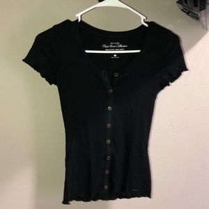 Black Button T-Shirt (XS) - Hollister